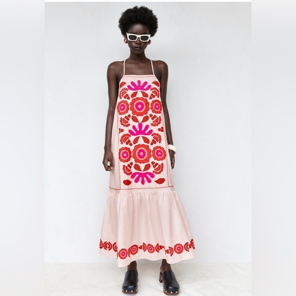 ZARA LIGHT PINK LIMITED EDITION EMBROIDERED DRESS